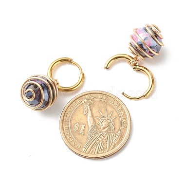 Round Natural Agate Beads Dangle Huggie Hoop Earrings(EJEW-JE04718-04)-3