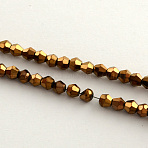 Electroplate Glass Bead Strands, Rainbow Plated, Faceted Bicone, Copper Plated, 4x4.5mm, Hole: 1mm, about 75~78pcs/strand, 28~29cm(EGLA-R094-4mm-04)