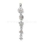 Brass Micro Pave Clear Cubic Zirconia Pendants, Tassel Pendant, Flower & Leave& Butterflie & Fan & Star, Platinum, 49.5x7.5x3.5mm, Hole: 2.5x5.5mm(KK-D101-01B-P)
