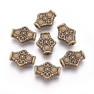 Tibetan Style Alloy Beads, Cadmium Free & Nickel Free & Lead Free, Rhombus, Antique Bronze Color, about 15mm long, 12.5wide, 4.5mm thick, hole: 1.5mm(X-MLF10426Y-NF)