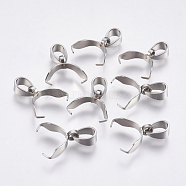 201 Stainless Steel Pinch Bails, Stainless Steel Color, 15.5mm, Hole: 3.5x4.5mm, Pin: 0.6mm, Bail: 11x3mm(STAS-G174-12P)