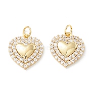 Rack Plating Brass Micro Pave Clear Cubic Zirconia Pendants, Cadmium Free & Nickel Free & Lead Free, Long-Lasting Plated, Heart, Real 18K Gold Plated, 16x14.5x3mm, Hole: 3.4mm(KK-D073-19G)