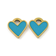 316 Surgical Stainless Steel Enamel Charms, Heart Charm, Golden, Deep Sky Blue, 8x8x1.5mm, Hole: 1.6mm(STAS-M073-37A-01G)