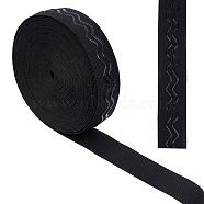 Polyester Non Slip Knitted Elastic Belt, Wave Silicone Gripper Elastic Band for Clothing Sewing, Black, 30x1.2mm, 10 yards/roll(OCOR-WH0080-29A)