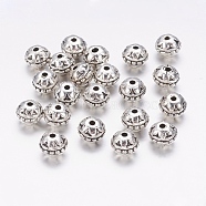 Tibetan Style Alloy Beads, Round, Lead Free & Cadmium Free, Antique Silver, about 8mm in diameter, 7mm thick, hole: 1.5mm(LF11126Y)