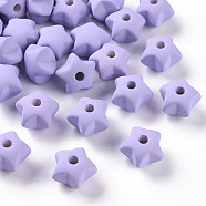 Acrylic Beads, Rubberized Style, Half Drilled, Star, Lilac, 16x17x11mm, Hole: 3.5mm(OACR-S039-01-47)