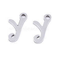 201 Stainless Steel Charms, Laser Cut, Alphabet, Stainless Steel Color, Letter.Y, 12.5x6x1mm, Hole: 1.4mm(STAS-T044-217P-Y)