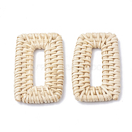 Handmade Reed Cane/Rattan Woven Linking Rings, For Making Straw Earrings and Necklaces,  Bleach, Rectangle Ring, Antique White, 48~53x27~32x4~6mm, Inner Measure: 8x28mm(X-WOVE-Q075-19)