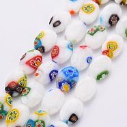 Handmade Millefiori Lampwork Beads Strands, Oval, Mixed Color, 14x10x3.5mm, Hole: 1mm, about 26pcs/strand, 13.7 inch(LAMP-T005-24)