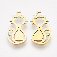 201 Stainless Steel Kitten Pendants, Laser Cut Pendants, Cat Silhouette Shape, Golden, 18x9.5x1mm, Hole: 1.8mm(X-STAS-T044-75G)