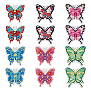 SUPERFINDINGS 12Pcs 6 Colors Transparent Acrylic Pendants, Butterfly, Mixed Color, 36~36.5x38x2~2.5mm, Hole: 2mm, 2pcs/color(OACR-FH0001-052)