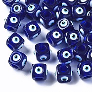 Resin European Beads, Large Hole Beads, Cube with Evil, Dark Blue, 14x14x11mm, Hole: 6mm(X-RESI-ZX016-06)