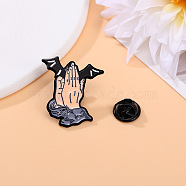 Praying Hand Alloy Enamel Badge Pins, Religion Brooch, Clothes Decorations Bag Accessories, Bat, 30x30mm(PW-WG25371-03)