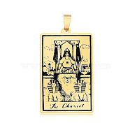 201 Stainless Steel Pendants, Laser Engraved Pattern, Tarot Card Pendants, Golden, The Chariot VII, 40x24x1mm, Hole: 8x4mm(STAS-S105-LA460-5)