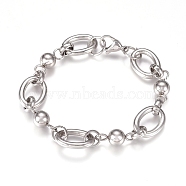304 Stainless Steel Chain Bracelets, with Lobster Claw Clasps, Stainless Steel Color, 7-5/8 inch(19.5cm)(BJEW-L661-09P)