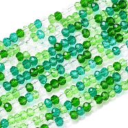 Glass Beads Strands, Faceted, Rondelle, Green, 2~3.2x1.8~2.6mm, Hole: 0.8mm, about 185~186pcs/Strand, 15.55~15.75 inch(39.5~40cm)(GLAA-F106-B-09)