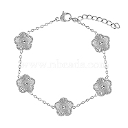 Stainless Steel Flower Link Chain Bracelet, Stainless Steel Color, 6-3/4 inch(17cm)(KW3287-2)