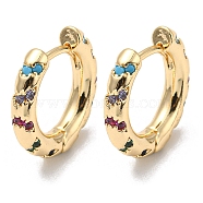 Brass with Colorful Cubic Zirconia Hoop Earrings, Ring, Light Gold, 14x2.8mm(EJEW-B035-30KCG)