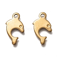 304 Stainless Steel Pendants, Laser Cut, Dolphin, Real 18k Gold Plated, 20x10.5x1mm, Hole: 2mm(STAS-H130-12G)