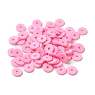 Handmade Polymer Clay Beads, for DIY Jewelry Crafts Supplies, Disc/Flat Round, Heishi Beads, Flamingo, 8x1mm, Hole: 1.5mm, about 10000pcs/bag(CLAY-R067-8.0mm-A28)