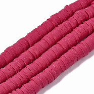 Handmade Polymer Clay Beads Strands, for DIY Jewelry Crafts Supplies, Heishi Beads, Disc/Flat Round, Cerise, 6x0.5~1mm, Hole: 1.8mm, about 290~320pcs/strand, 15.75 inch~16.14 inch(40~41cm)(CLAY-R089-6mm-135)