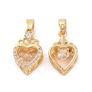 Brass Micro Pave Clear Cubic Zirconia Pendants, Heart with Crown Charms, Real 18K Gold Plated, 15.5x9.5x6mm, Hole: 5x3mm(KK-E068-VC286)