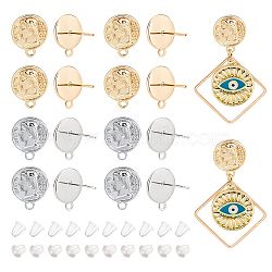 BENECREAT 16Pcs 2 Color Brass Stud Earring Findings, with Horizontal Loops and 925 Sterling Silver Pins, Coin Shape, with 50Pcs Plastic Ear Nuts, Real Gold Plated & Real Platinum Plated, 14.5x12mm, Hole: 1.6mm, Pin: 0.8mm, 8Pcs/color(KK-BC0010-36)