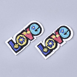 Computerized Embroidery Cloth Iron On Patches, Costume Accessories, Appliques, Word Love, Colorful, 21x49x2mm(FIND-T030-178)
