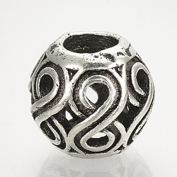 Alloy European Beads, Large Hole Beads, Hollow Rondelle, Antique Silver, 12x10mm, Hole: 5mm(X-MPDL-Q208-064)