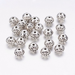 Tibetan Style Alloy Beads, Round, Lead Free & Cadmium Free, Antique Silver, about 8mm in diameter, 7mm thick, hole: 1.5mm(LF11126Y)