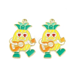 Golden Plated Alloy Enamel Pendants, Cadmium Free & Lead Free, Cartoon Fruits with Guitar, Pineapple, 29x20x1mm, Hole: 1.6mm(ENAM-Z017-10G-02)