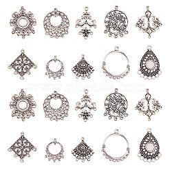 60Pcs 10 Styles Tibetan Style Alloy Cabochon Connector Settings, Chandelier Component Link, Cadmium Free & Lead Free, Antique Silver, 26~36x24~34x1~5.5mm, Hole: 2mm, 6pcs/style(TIBE-CJ0001-14)