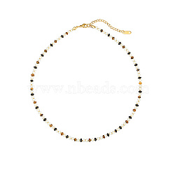 Natural Tiger Eye Beaded Necklace, with Stainless Steel Clasps, Real 18K Gold Plated, 15.75 inch(40cm)(PM6114-1)