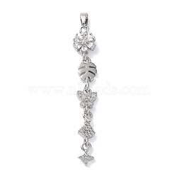 Brass Micro Pave Clear Cubic Zirconia Pendants, Tassel Pendant, Flower & Leave& Butterflie & Fan & Star, Platinum, 49.5x7.5x3.5mm, Hole: 2.5x5.5mm(KK-D101-01B-P)