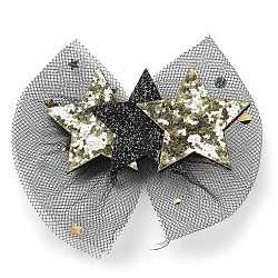 New Year's party Iron Hair Clip, Mesh, PET and Gold Onion Cloth Hair Accessories, Bowknot, 75x85x15mm(OHAR-R102-01M)