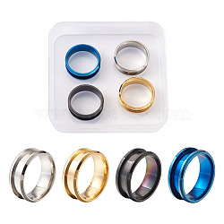 316L Titanium Steel Grooved Finger Ring Settings, Ring Core Blank, for Inlay Ring Jewelry Making, Mixed Color, Size 8,  Inner Diameter: 17.5mm, 4 colors, 1pc/color, 4pcs/box(FIND-TA0001-13)