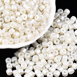 Baking Paint Pearlized Glass Seed Beads, Round Hole, Cylinder, White, 4x5.5mm, Hole: 1.8mm, about 2500pcs/pound(SEED-T008-03A)