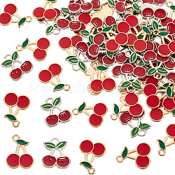 HOBBIESAY 60Pcs 2 Styles Alloy Enamel Pendants, Cherry, Platinum & Light Gold, 18~20x16~16.5x1.5~2mm, Hole: 2mm, 30pcs/style(ENAM-HY0001-28)