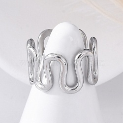 Wave 304 Stainless Steel Finger Rings for Women, Stainless Steel Color, Inner Diameter: 17mm(RJEW-F174-06P)