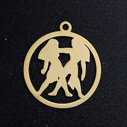 201 Stainless Steel Pendants, Constellation, Golden, Gemini, 20.5x18x1mm, Hole: 1.5mm(STAS-S105-JN363-3)