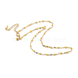 304 Stainless Steel Link Chain Necklaces, with Enamel and Lobster Claw Clasps, Golden, Yellow, 15.75 inch(40cm)(NJEW-JN03084-05)