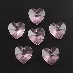 Transparent Glass Heart Pendants, Faceted, Pink, 14x14x8mm, Hole: 1.5mm(GLAA-R082-09)