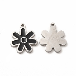 304 Stainless Steel Charms, with Enamel, Flower, Black, 14x12x1mm, Hole: 1.2mm(STAS-F291-07P-01)
