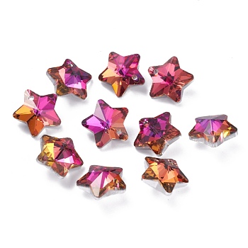 Electroplate Glass Charms, Faceted, Star, Fuchsia, 13x13.5x7mm, Hole: 1.2mm