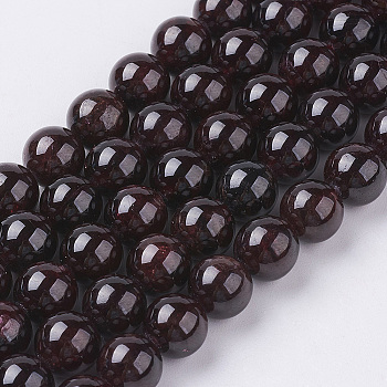 Gemstone Beads Strands, Natural Garnet, Round, Dark Red, 8mm, Hole: 0.5mm, about 22pcs/strand, 7.5 inch