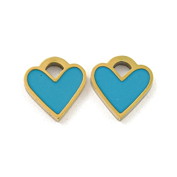 316 Surgical Stainless Steel Enamel Charms, Heart Charm, Golden, Deep Sky Blue, 8x8x1.5mm, Hole: 1.6mm