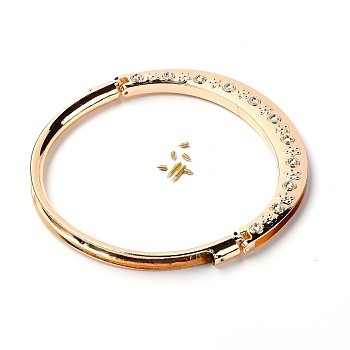 Alloy Purse Handle Frame, with Rhinestone Finding, for Bag Sewing Craft, Light Gold, 15.3x15x0.9~1.2cm, Hole: 2.5mm