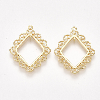 Brass Links connectors, Rhombus, Nickel Free, Real 18K Gold Plated, 22x15.5x1mm, Hole: 1mm