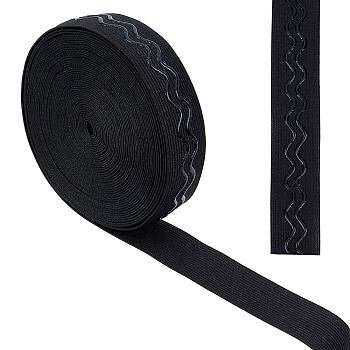Polyester Non Slip Knitted Elastic Belt, Wave Silicone Gripper Elastic Band for Clothing Sewing, Black, 30x1.2mm, 10 yards/roll