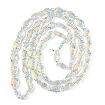 1 Strand Transparency Electroplate Glass Beads Strands, Fish, AB Color Plated, Half Plated, Champagne Yellow, 15x8.1x5mm, Hole: 0.9~1mm, about 55pcs/strand, 25.59 inch(65cm)